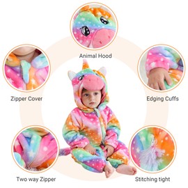 COOKY.D Newborn Flannel Baby Animal Hooded Romper Infant Boys Girls Bodysuit Toddler Outfits,Colorful 18-24 Months
