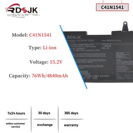 C41N1541 Laptop Battery for Asus ROG Strix GL702 GL702V GL702VT GL702VM GL702VMK GL702VS GL702ZC Scar GL703G GL703GE GL703GM GL703GS GL702VSK G702VS G702VM G702VT Series 0B200-02070000 15.2V 76Wh