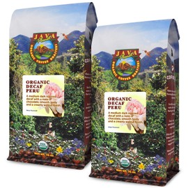 Java Planet, Organic Coffee Beans, Decaf Peru Single Origin, Gourmet Medium Dark Roast of Arabica Whole Bean Coffee, Water Processed Decaffeinated, Certified Organic, Two 1 LB Bags