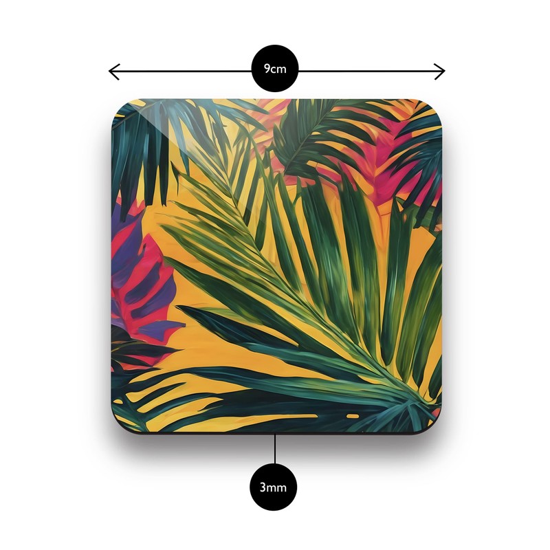 Tropical Leaf Coaster Set, Exotic Floral Art 9cm Glossy Wood