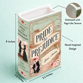 Ceramic Book Vase Pride and Prejudice Gifts for Book Lovers Women & Men - Jane Austen Gifts for Women Bookish Christmas Decor for Bookshelf - Bookworm Bookish Gift Cute Librarian Present for Readers