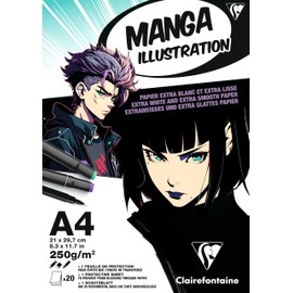 Clairefontaine 976163C Drawing Pad Manga Illustration DIN A4 21 x 29.7 cm Glued 20 Sheets 250 g Extra White Pack of 1