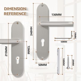 Bwintech 1 Set Right Angle Zinc Door Handles on Plate with Fitting Hole Fit for Bedroom Front Door Wooden Door
