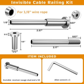 CELYND Invisible Cable Railing Kit - 50 Pack 1/8" T316 Stainless Steel Invisible Receiver Swage Stud End for 2"x2" Wood Metal Post - Deck Cable Railing Hardware