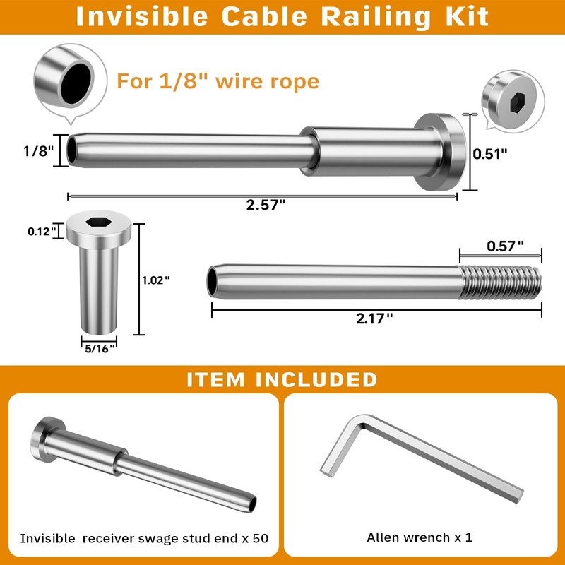 CELYND Invisible Cable Railing Kit - 50 Pack 1/8" T316