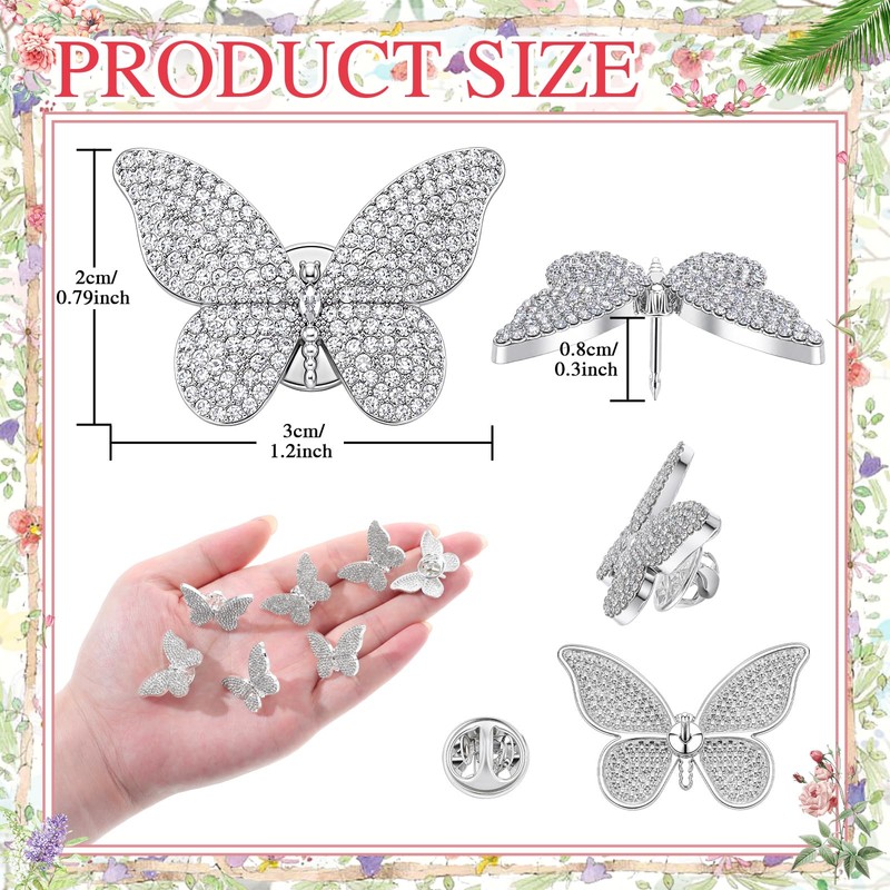 XunYee Butterfly Rhinestone Pins Bulk Woman Crystal Brooch,Silver,25 Pcs