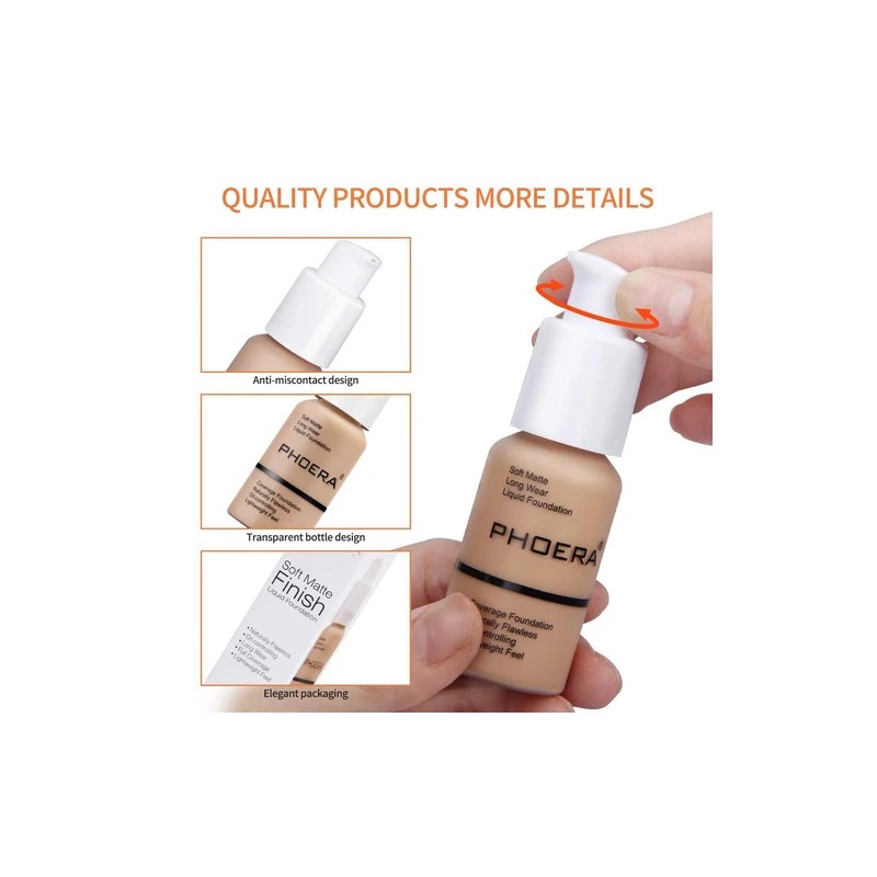 PHOERA® Soft Matte Full Coverage Liquid Foundation Concealer Longlasting Makeup