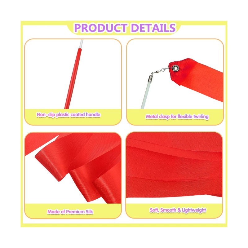 Yilloog Ribbon Dancing Wands Party Favors, 78.7 Inch Gymnastics Ribbon