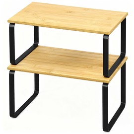 JMLHMXC Cabinet Storage Rack, 2-Piece Kitchen Countertop Shelf, Kitchen Storage Rack, Spice Rack, Stackable, Expandable - Black Legs