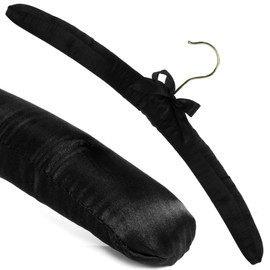 HANGERWORLD 5 Black 17inch Classic Satin Padded Hangers for Wedding Dress Non-Slip with Gilt Hook