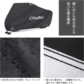 Ohuhu Bicycle Cover, Waterproof, Thick, Tear Resistant, 210T Rainproof, Anti-Theft, Windproof, UV Protection, Anti-Theft, Up to 29 Inches, Bike Cover, Includes Lock Hole/Storage Bag, Black