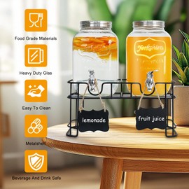 2-Pack 1 Gallon Glass Drink Dispensers for Parties - Leak-Proof Beverage Dispenser with Stand, Spigot, Ice Cylinder & Chalkboard Labels - Perfect for Lemonade, Iced Tea, and Party Drinks