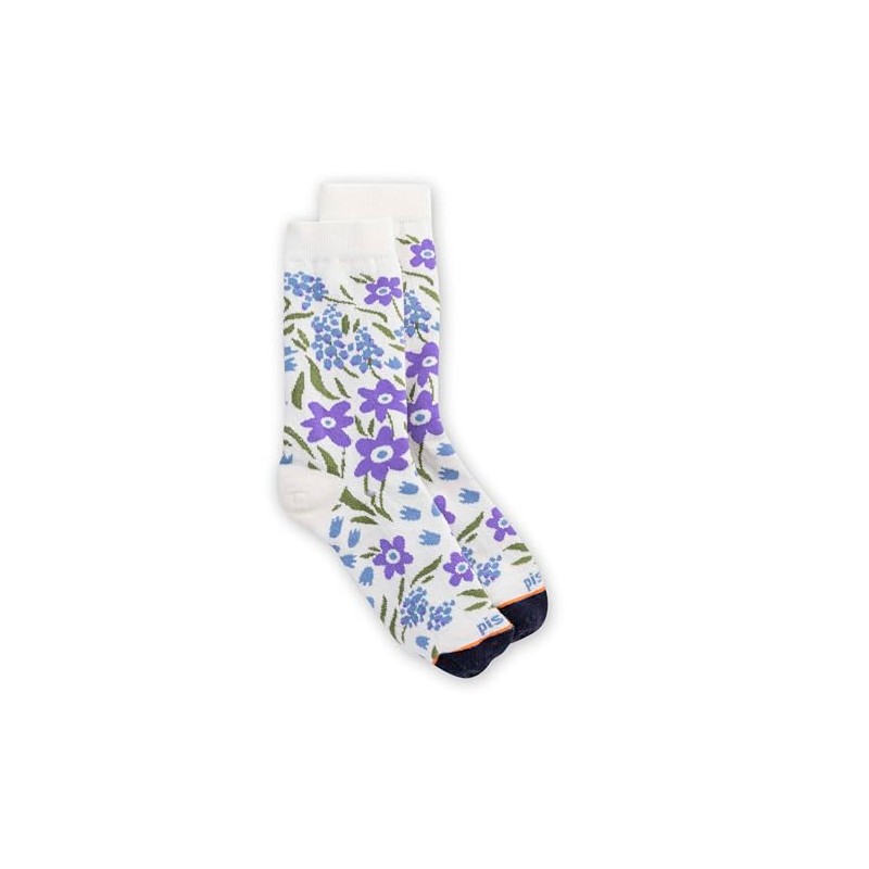 PISAC Women's Daisy Crew Socks, White, Small