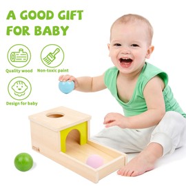Adena Montessori Object Permanence Box with Tray Three Balls Montessori Toys for 6-12 Months Baby 1 Year Old Infant Toddler Typical