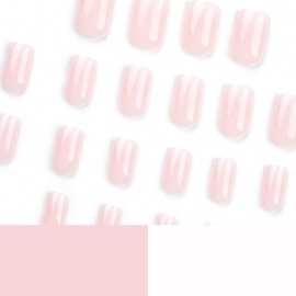 MouyouGlow Press on Nails Short, Square Pink Nude Pink Ombre White Fake Nails with Nail Glue, Baby Boomer Colour Gradient White Artificial Fingernails ..