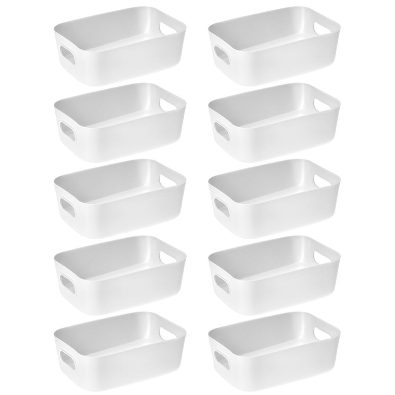 QWORK® 10 PCS White Plastic Storage Boxes with Handle 20.5