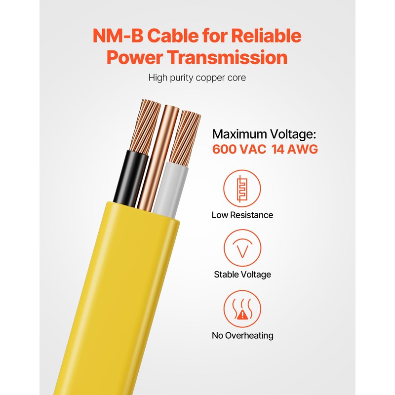 VEVOR NM-B Wire, 14AWG/2C Non-Mettalic Residential Indoor Electrical Wire with