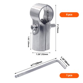 ZHSLDQ 6 Sets of Panel T Clamps,Fine Pipe Connector Pipe Clamps,End Clamps,for "T" Clamps Into Pipe Fence Reinforcement (Applicable OD 1-3/8",32mm,Silver)