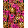 Tiger Print and Pink Floral Pattern Fabric, Striped Design with