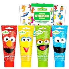 Sesame Street Finger Paint Set for Toddlers - Sesame Street Painting Set Pack of 4 Classic Colors Plus Stickers Featuring Elmo, Big Bird, Cookie Monster, and Oscar | Elmo Painting Activity for Kids