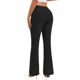 Wanduyini Flare Bell Bottom Jeans for Women Mid Low Rise Slim Vintage Washed Bootcut Denim Pants(Black,L)
