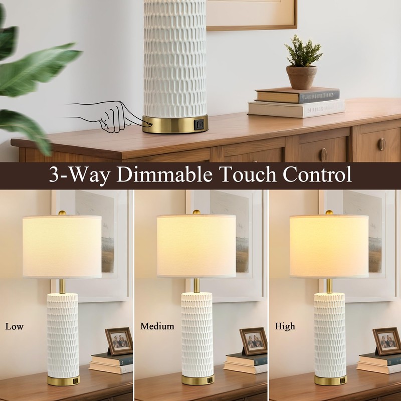 Reaketon 26.5" Ceramic Table Lamps Set of 2, 3 Way