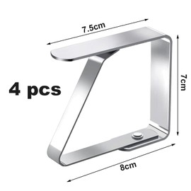 Pack of 4 Tablecloth Clips, Stainless Steel Tablecloth Clips, Silver Tablecloth Holder, Table Clips for Thick Tables, Tablecloth Clips for Outdoors, for Restaurant, Garden Table, Family Parties, 8 x