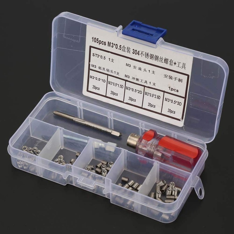 105 Pieces Thread Inserts Repair Kit with Tools Stainless Steel