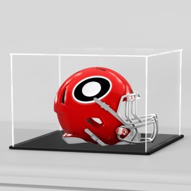 HEMYLU Acrylic Box with Matt Black Base, Simple Self-Assembly Clear Acrylic Display Case, 7.5x5.5x5.5 inch Showcase with Lid for Mini Football Helmet