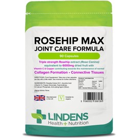 Lindens Rosehip Max Joint Care Formula 90 Capsules - 6,000mg High Strength Supplement - Joint Care Support - UK Manufacturer, Letterbox Friendly