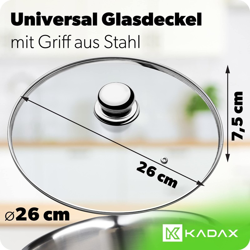 Kadax Glass Lid with Steel Handle, Heat-Resistant Lid for Pot,