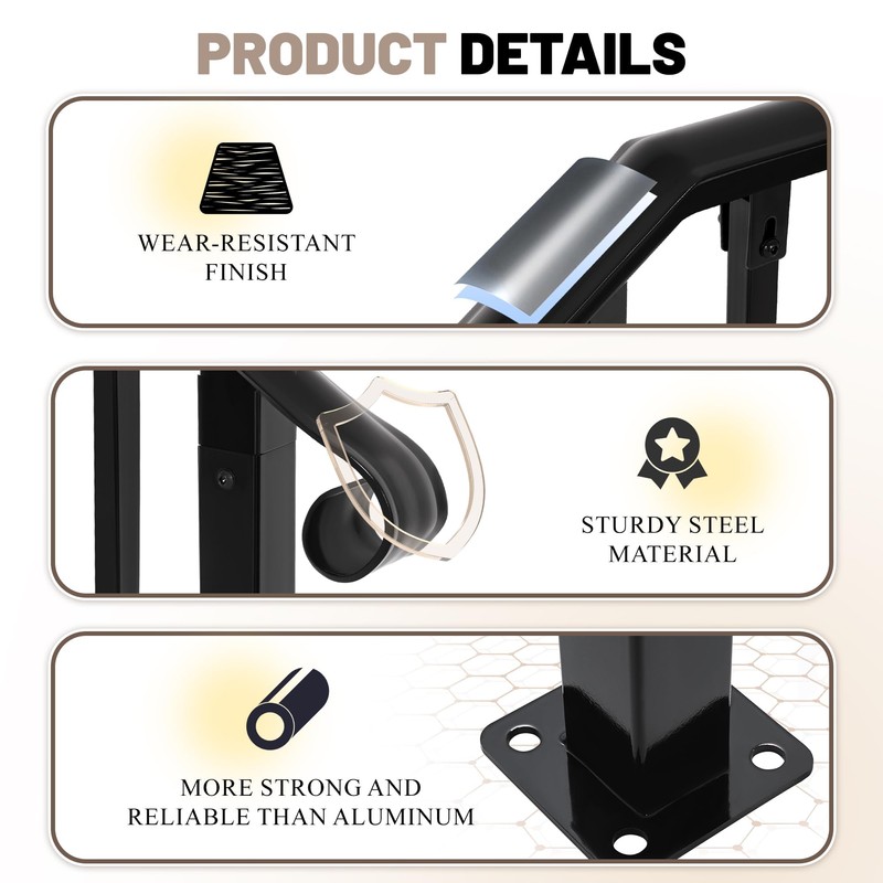 KUAFU Step Handrail Fit for 1-2 Steps Flexible Porch Railing