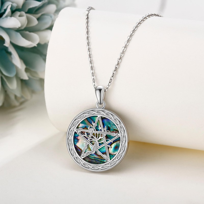 Pentagram Chain 925 Sterling Silver Abalone Shell Pentagram Tree of