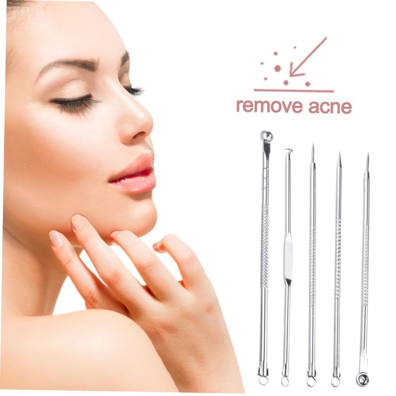 FOMIYES 5pcs Facial Blackhead Removal Tool Kit Pimple Popping Tool