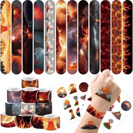 60PCS Volcano Party Favors Include 24Pcs Hot Lava Slap Bracelet 36Pcs Volcano Temporary Tattoos for Hot Lava Volcano Birthday Party Supplies