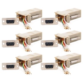 Universal 6 Pcs DB 9 RS232 Serial DB9 Female to RJ45 8P8C Network Modular Adapter Ivory