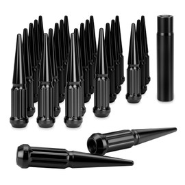 14x1.5 Spline Spike Lug Nuts for 6 Lug Stud Truck Vehicle,24pcs Alloy Steel Spiked Lugnuts Compatible with Chevy Silverado GMC Sierra,4.4"Height 14mmx1.5 Pointy Nut with 1 Socket Key for F150 Ram 1500