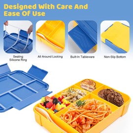 AiQInu Children's Lunch Box with Compartments, 1330 ml Lunch Box Children for Girls and Boys, Leak-Proof Lunch Box Children, Lunch Box Perfect for School, Nursery and Excursions