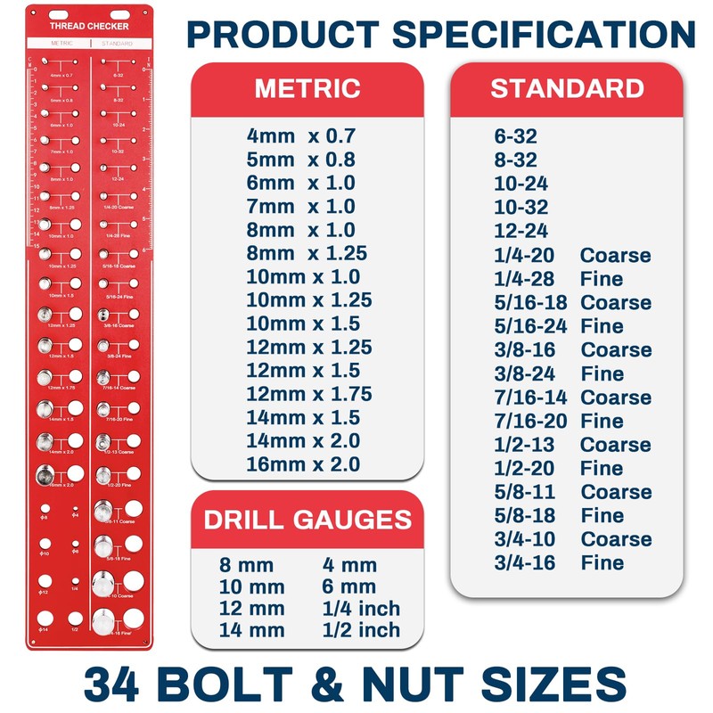 34 Thread Checker Nut and Bolt Thread Checker Standard and