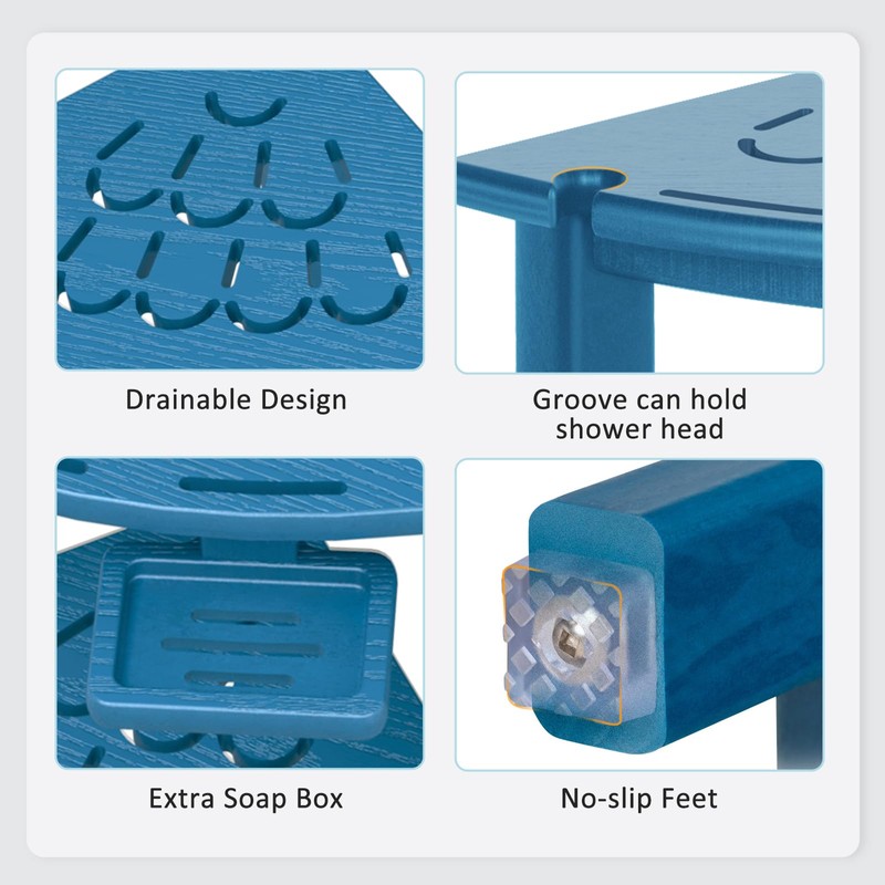 nalone Corner Shower Stool, HDPE Shower Bench for Inside Shower,