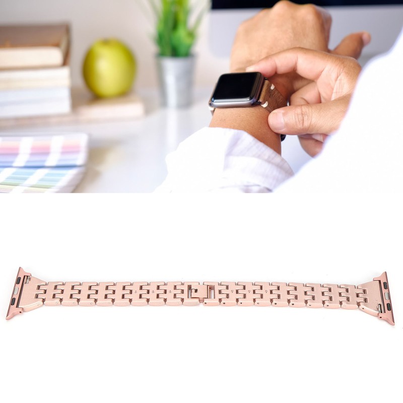 Watch Band Double Rows RhinestonesStudded Replacement Metal Strap for IOS
