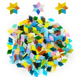 Small Glass Tiles for Crafts, 200g Stained Mosaic Glass Pieces, 320 Pcs Rhombus Shape Mosaic Glass Tiles Mosaic Supplies for Art Wall, Home Decoration, DIY Hobby (Mixed Color 02)