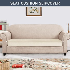 Funda de cojín elástica, fundas de cojín de terciopelo suave para sofá de dos plazas, fundas de asiento de sofá, protector de muebles con parte inferior elástica (M, beige)
