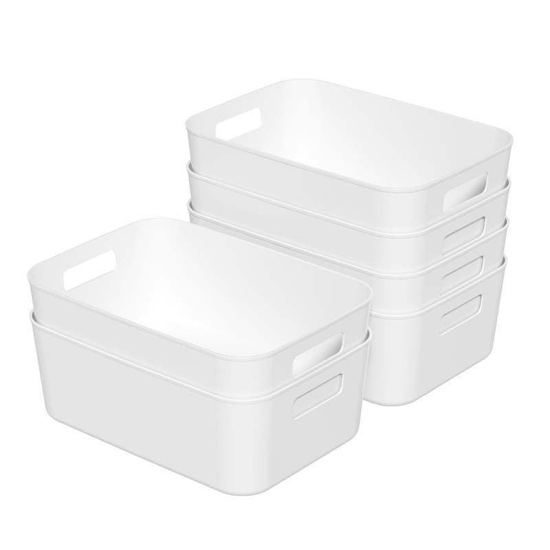 Kekow Pantry Organization Bin, 6-Pack Plastic Storage Bin, White