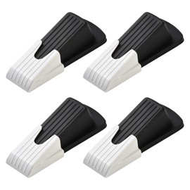 Door Stopper, Door Stops, Doorstopper, 4 Pack Rubber Door Stopper, Sturdy Non Slip, Stackable for Use, Works on All Floor Types, Equipped with Self-Adhesive Storage Bracket for Easy Storing (Black)