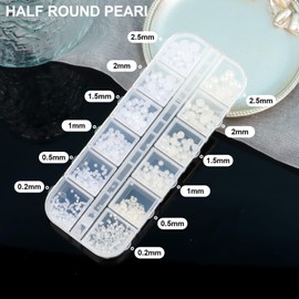 Hotalisona Silver and Gold Metal Nail Beads Charms and Gems + White and Beige Luxurious Flatback Pearl Nail Jewels Art Kit Supplies Design Decor with Picker Tool White Pencil