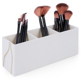 Vencer VMO-031 Makeup Brush Organiser, 3 Compartments, Cosmetic Organiser Made of Acrylic, Beige