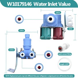 W10179146, W10408179, W10445780, WPW10179146 Water Valve Refrigerator Water Inlet Valve Assembly Compatible with Whirlpool, Kenmore, Maytag, Amana, Refrigerators Replacement Part Kit