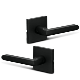 Berlin Modisch Dummy Lever Door Handle Pack of 2 Slim Square Non-Turning Single Side Pull Only Lever Set [for Closet or French Doors] Heavy Duty - Iron Iron Black Finish