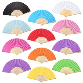 Gativs Hand Fan Pack of 12 Colourful Handheld Folded Fan Silk Bamboo Folding Fan Wedding Fan Pocket Fan Multicoloured Silk Hand Fans Folding Fan Wedding Fan Summer